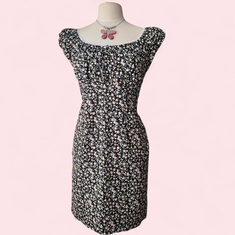 Black retro-inspired floral dress, size S